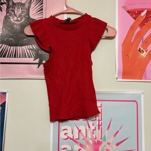 Blue Rain Vibrant Red Ruffle Sleeve Tee